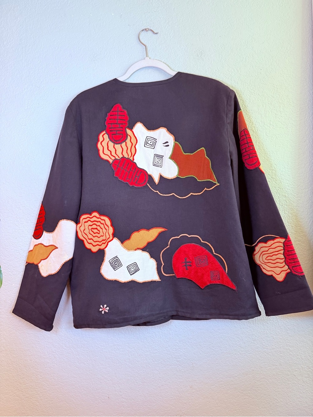 Vintage Allure Handmade Quilted Embroidered Boho Wearable Art Cotton Flax Coat M - Picture 5 of 9